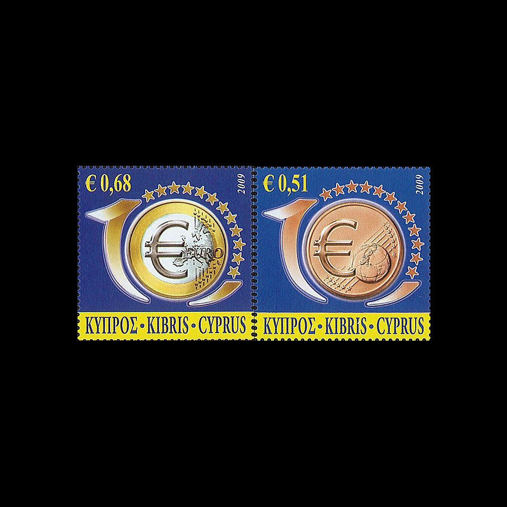 PE570-CHY-N : 2009 - 2 valeurs TP Chypre '10 ans de l'Euro'