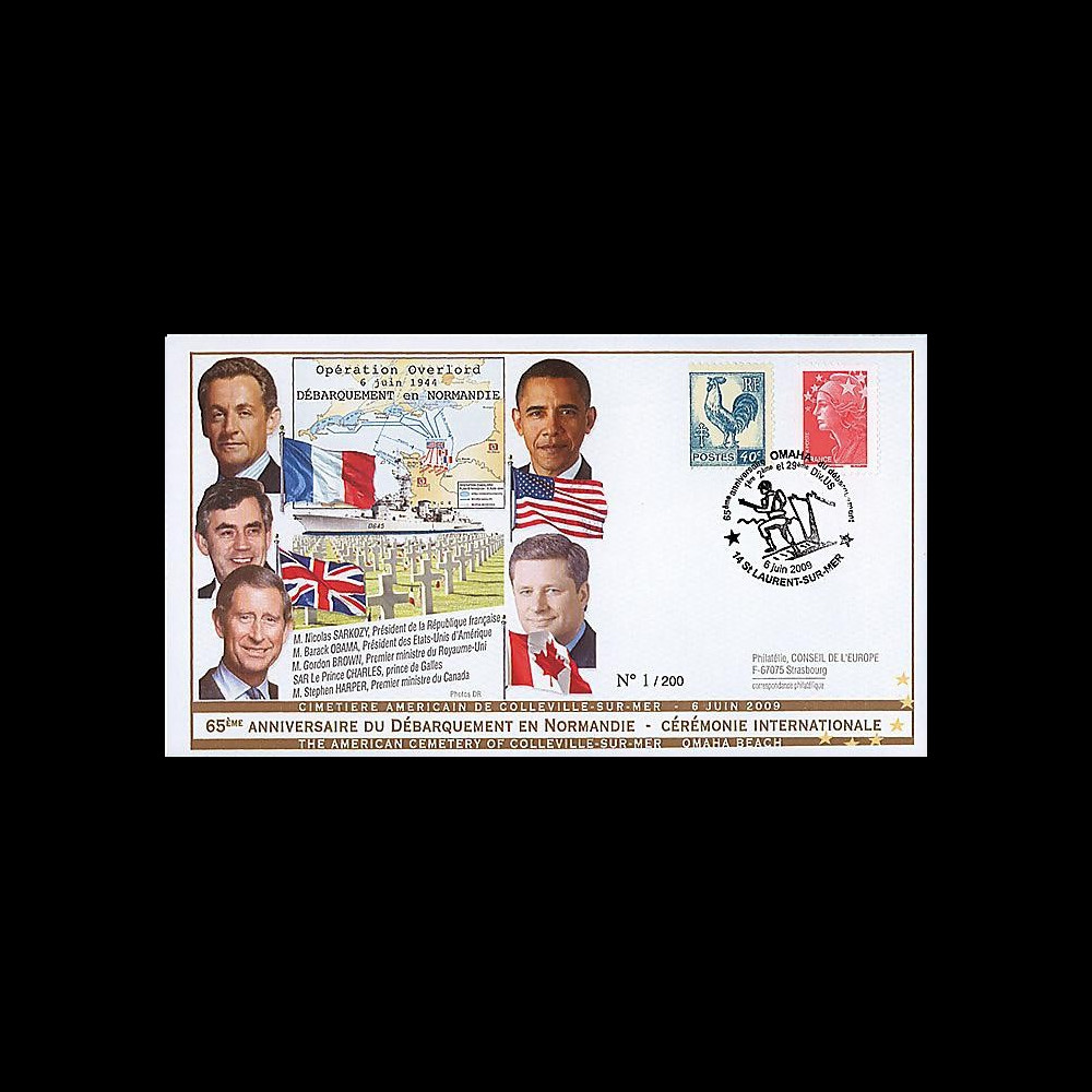 DEB09-1 : 2009 - FDC '65 ans D-Day - cérémonie officielle Colleville' Omaha DEB09-1 : 2009 - FDC '65 ans D-Day - cérémonie officielle Colleville' Omaha
