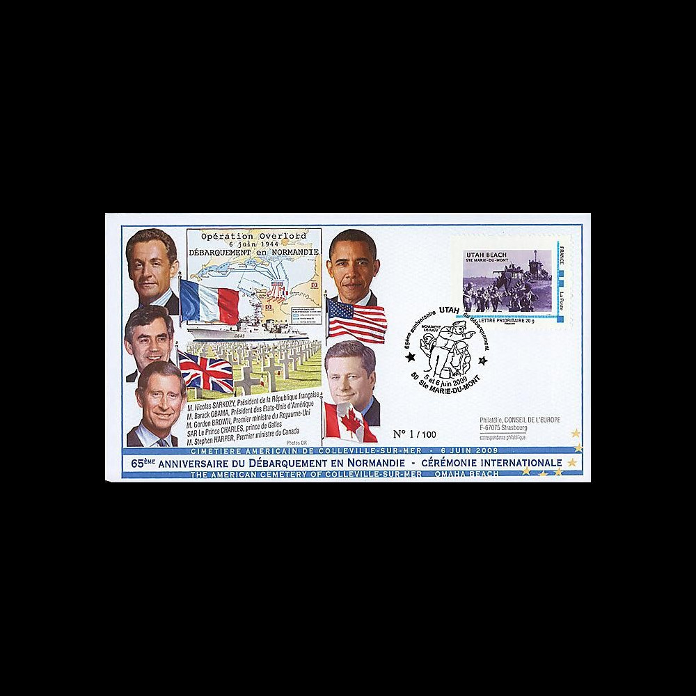 DEB09-2 : 2009 - FDC '65 ans D-Day - cérémonie officielle Colleville' Utah DEB09-2 : 2009 - FDC '65 ans D-Day - cérémonie officielle Colleville' Utah