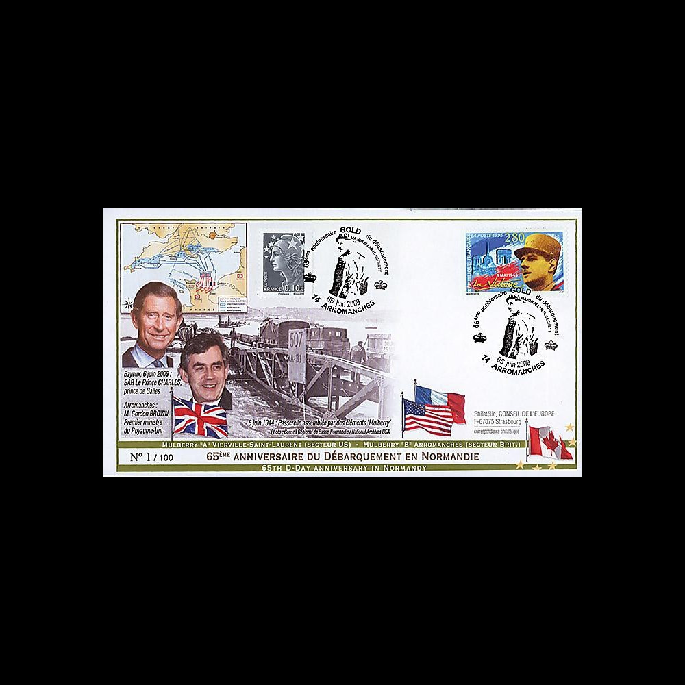 DEB09-4 : 2009 - FDC '65 ans D-Day - prince Charles et G. Brown'