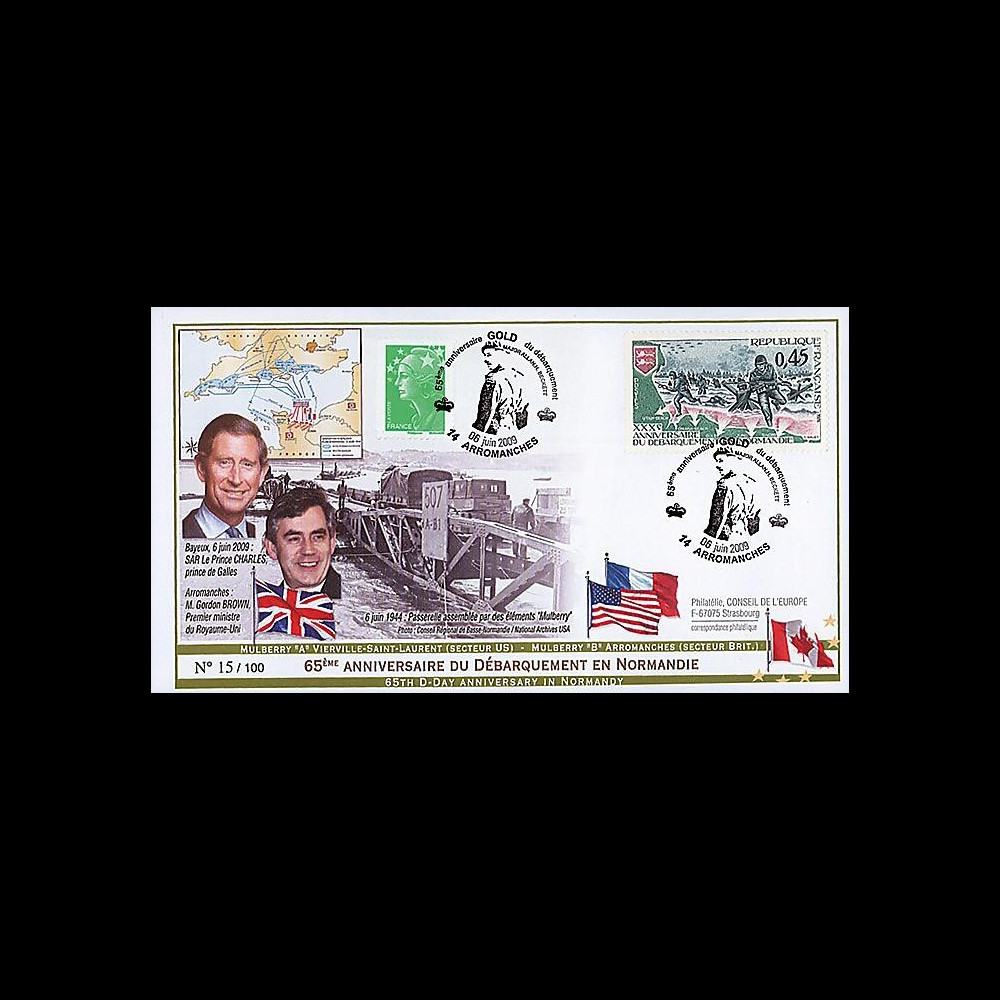 DEB09-4A : 2009 - FDC '65 ans D-Day - prince Charles et G. Brown'