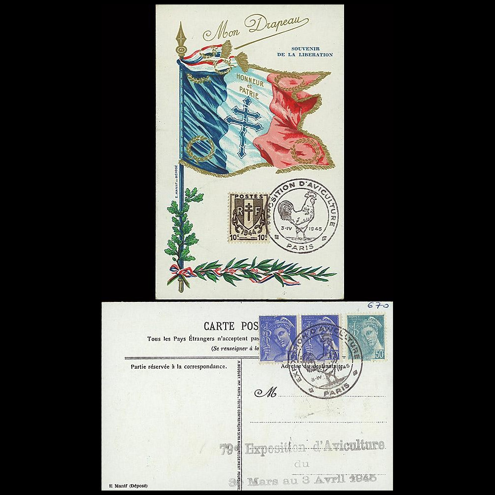 W2-FR670-B1 : 1945 - CM Mon Drapeau 'Exposition Aviculture' Paris