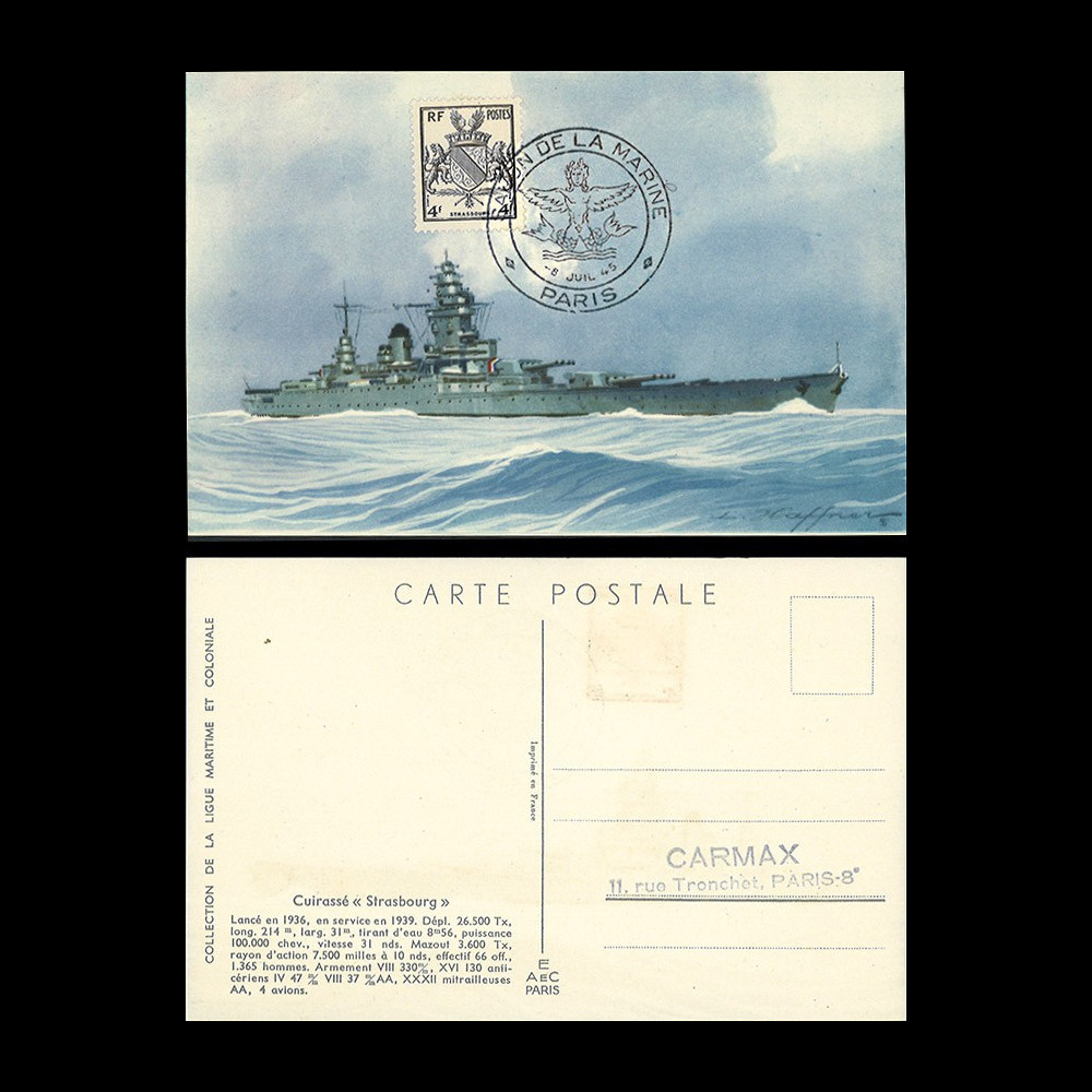 W2-FR734 : 1945 - CM Cuirassé Strasbourg / Libération 'Salon de la Marine' Paris
