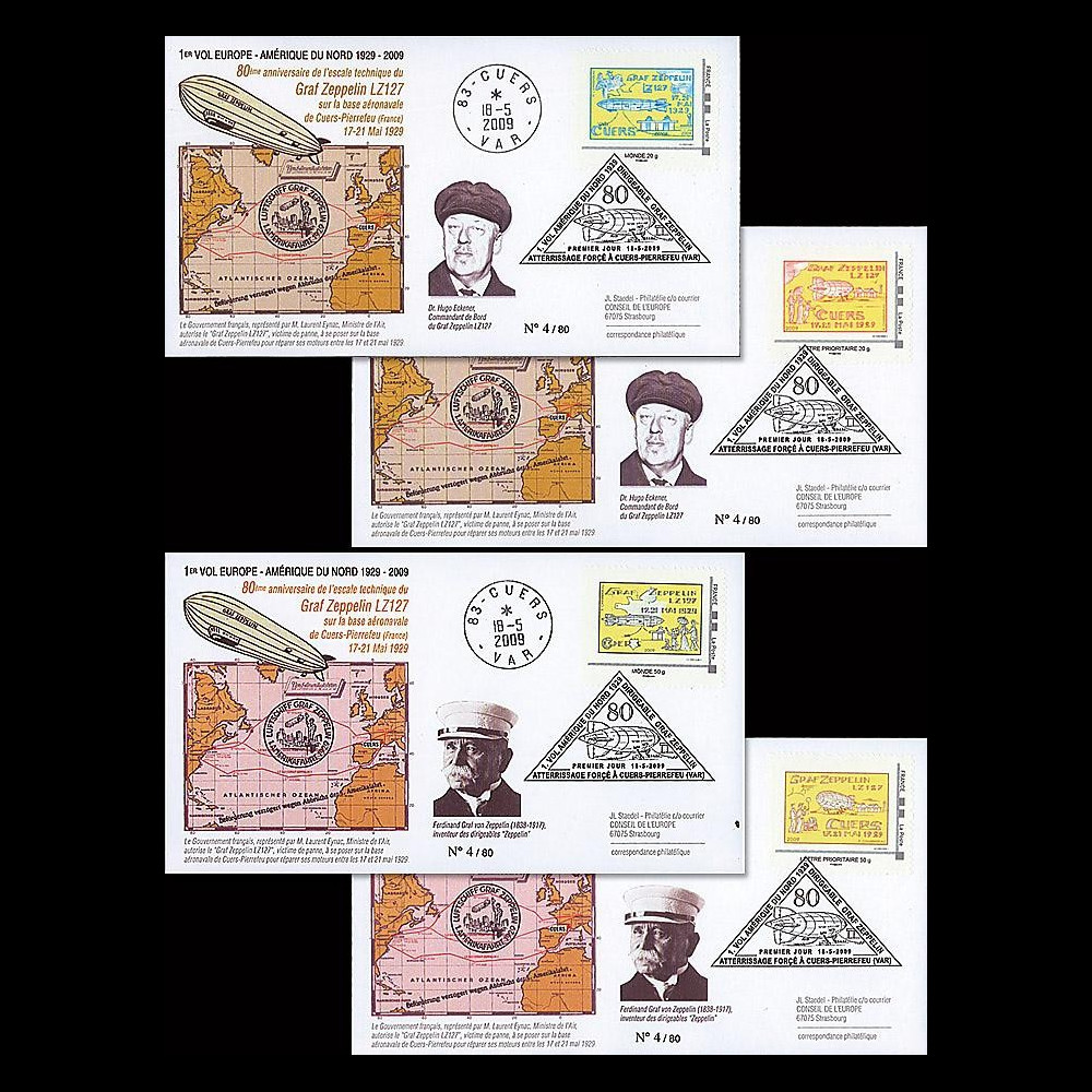 LZ12709-1 : 2009 - Série 4 FDC 'Eckener & Zeppelin LZ127 Cuers' LZ12709-1 : 2009 - Série 4 FDC 'Eckener & Zeppelin LZ127 Cuers'