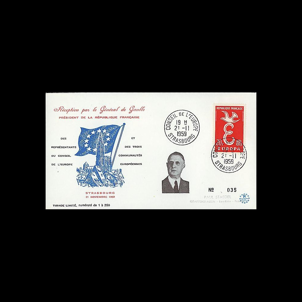 DG59-ST2 : 1959 - FDC 'Visite du Pdt de Gaulle au Conseil de l'Europe'