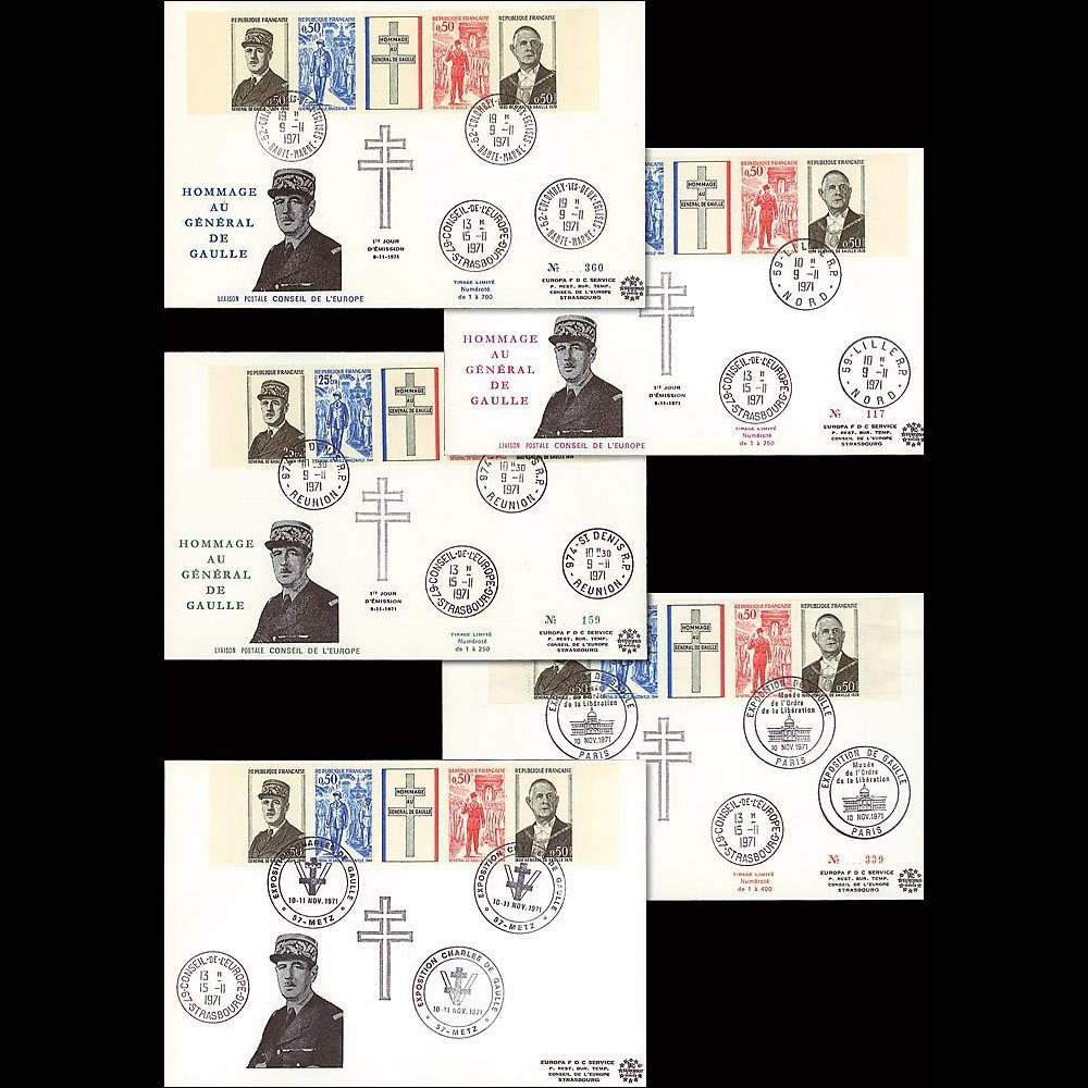 DG-10 : 1971 - Série 5 FDC '1er anniversaire mort Gal de Gaulle'