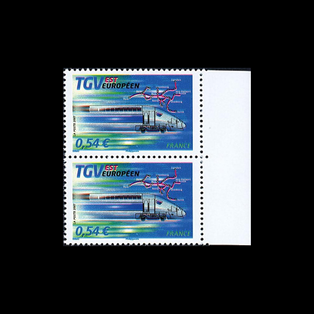 PE539-VP : 2007 - Paire 2 TP 'TGV Est' normal + variété décalage couleurs PE539-VP : 2007 - Paire 2 TP 'TGV Est' normal + variété décalage couleurs