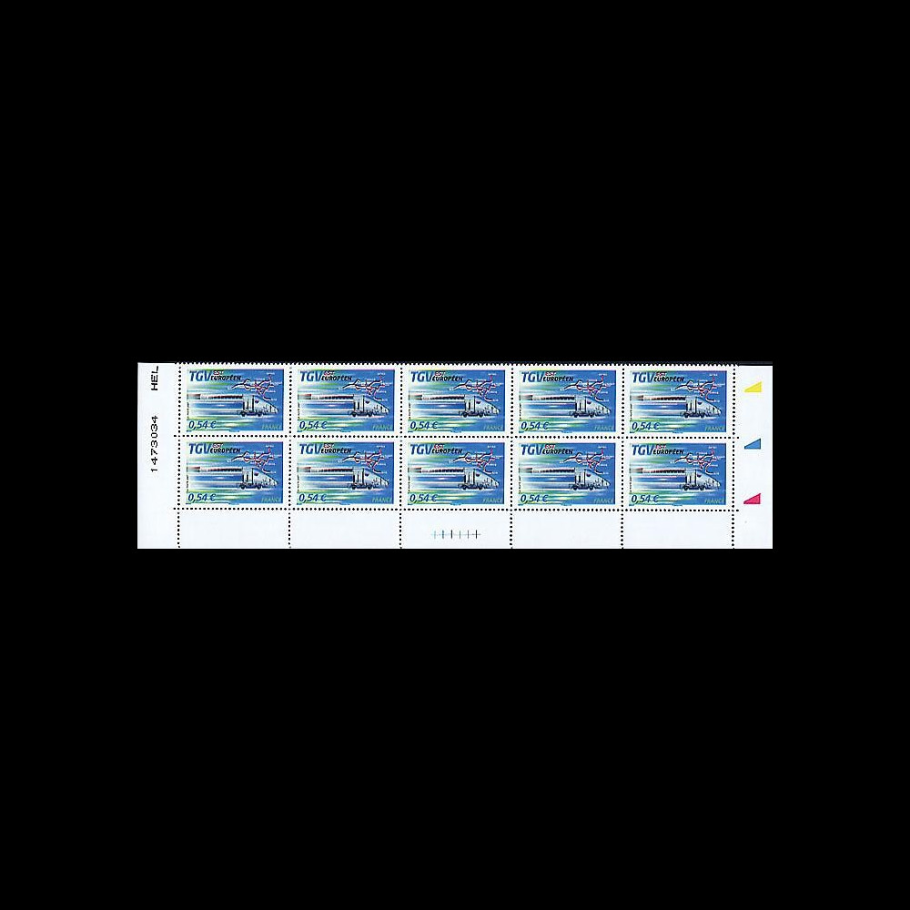 PE539-VB10 : 2007 - Bloc de 10 TP 'TGV Est' normal + variété décalage couleurs PE539-VB10 : 2007 - Bloc de 10 TP 'TGV Est' normal + variété décalage couleurs