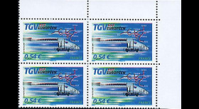 PE539-VB4 : 2007 - Bloc de 4 TP 'TGV Est' normal + variété décalage couleurs