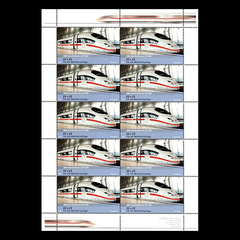 PE539-ANF : 2007 - Feuillet de 10 timbres ICE 3 - Allemagne PE539-ANF : 2007 - Feuillet de 10 timbres ICE 3 - Allemagne