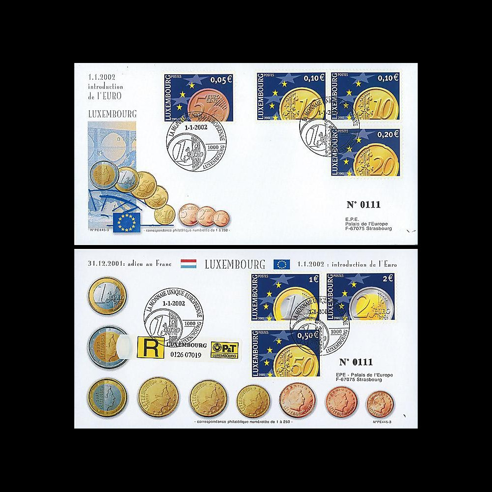 PE445-3 : 2002 - 2 FDC 1er Jour TP 'Introduction de l'Euro' - Luxembourg