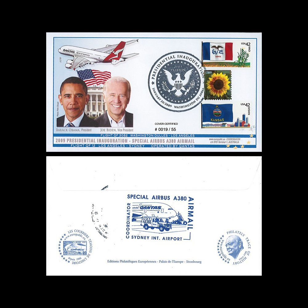 A380-76T1 Pli USA 'Vol QANTAS Washington-LA-Sydney / Investiture Obama & Biden' 2009