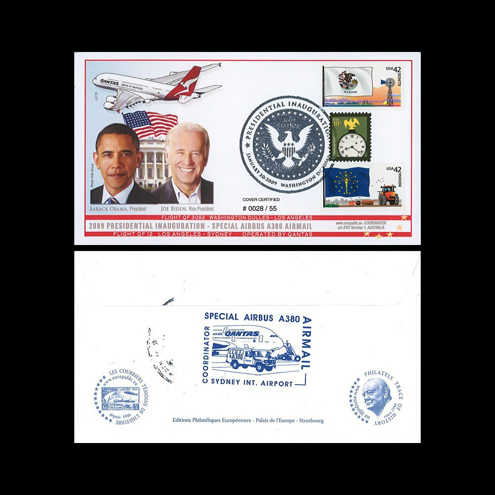 A380-76T2 Pli USA 'Vol QANTAS Washington-LA-Sydney / Investiture Obama & Biden' 2009