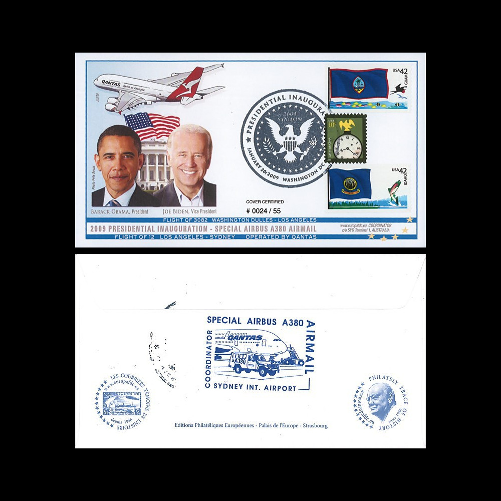A380-76T3 Pli USA 'Vol QANTAS Washington-LA-Sydney / Investiture Obama & Biden' 2009