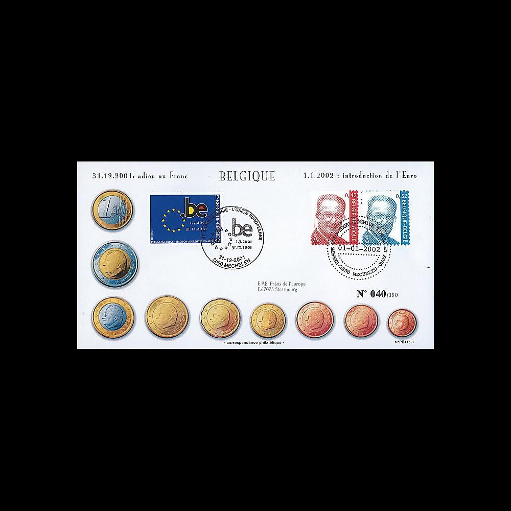 PE445-1 : 2002 - FDC 1er Jour TP 'Introduction de l'Euro' - Belgique