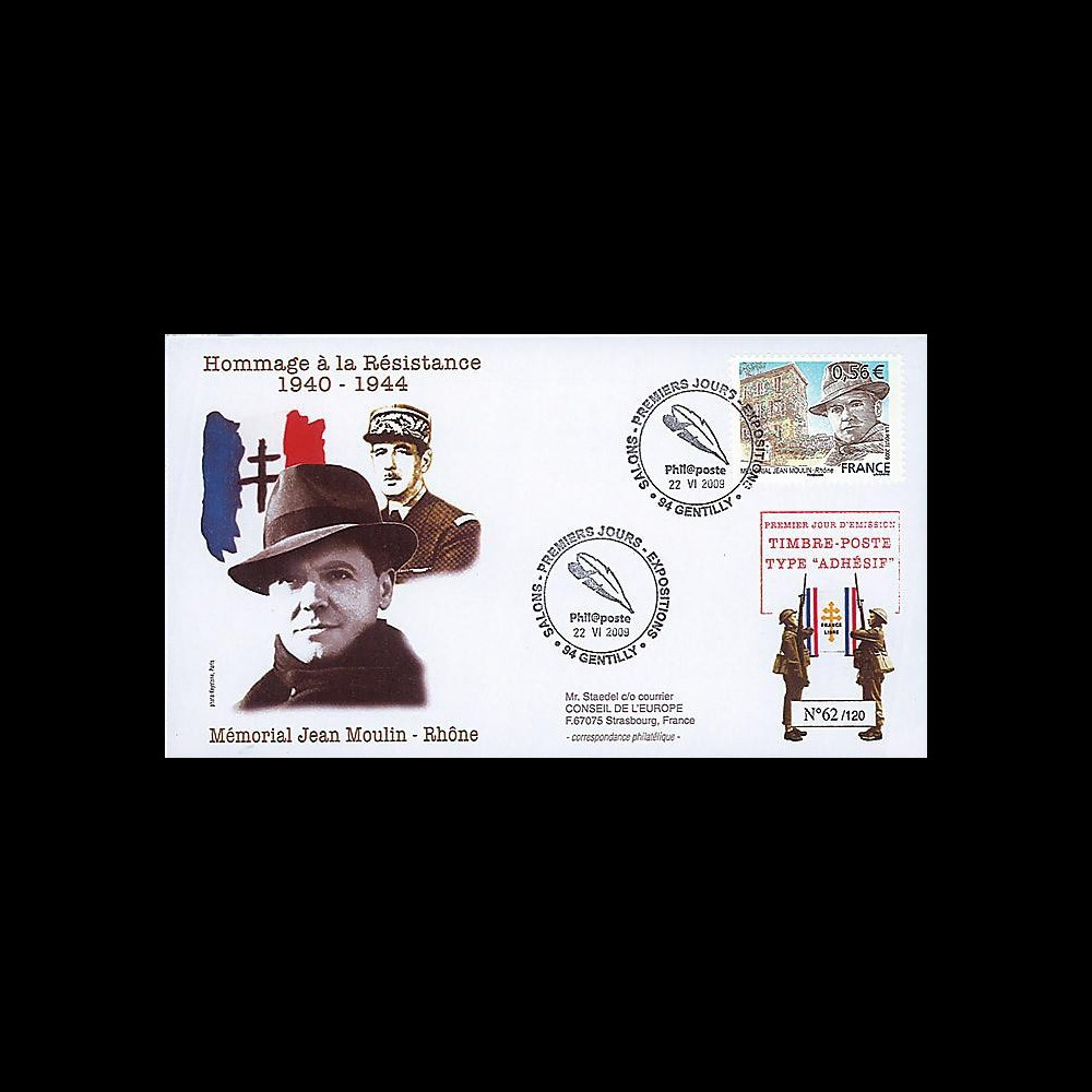 MOUL09-2 : 2009 - FDC 1er Jour TP 'Memorial Jean Moulin' adhésif