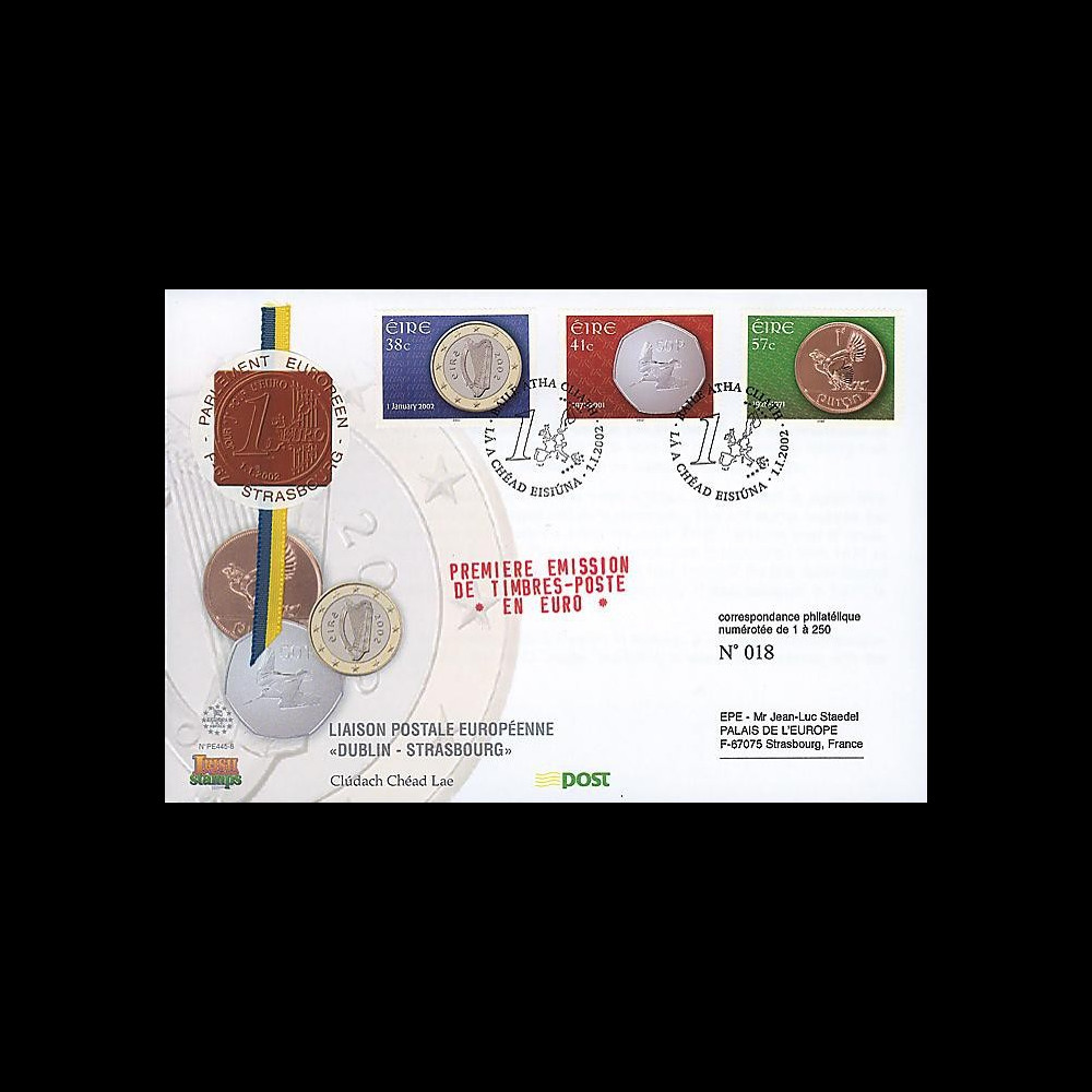 PE445-8 : 2002 - FDC 1er Jour TP 'Introduction de l'Euro' - Irlande