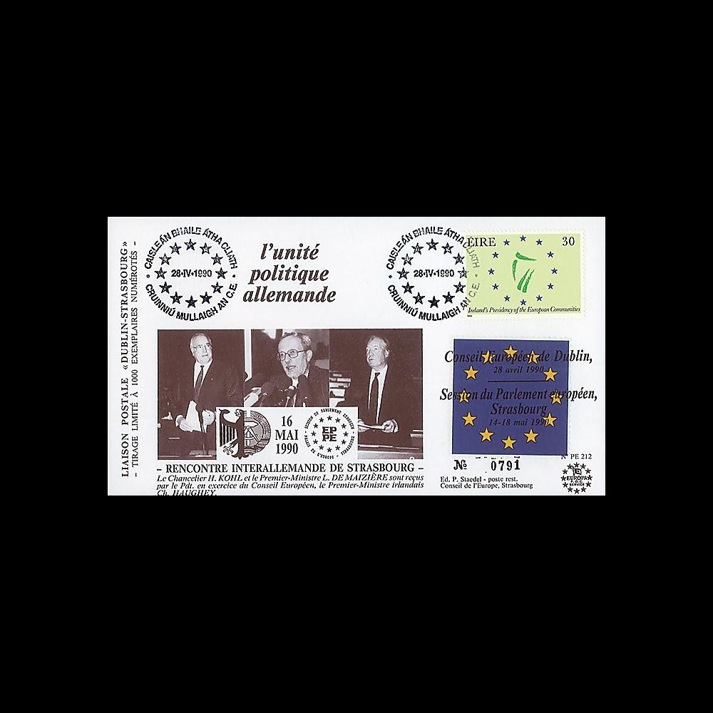 PE212 : 1990 - FDC Irlande 'Rencontre interallemande de Strasbourg' PE212 : 1990 - FDC Irlande 'Rencontre interallemande de Strasbourg'