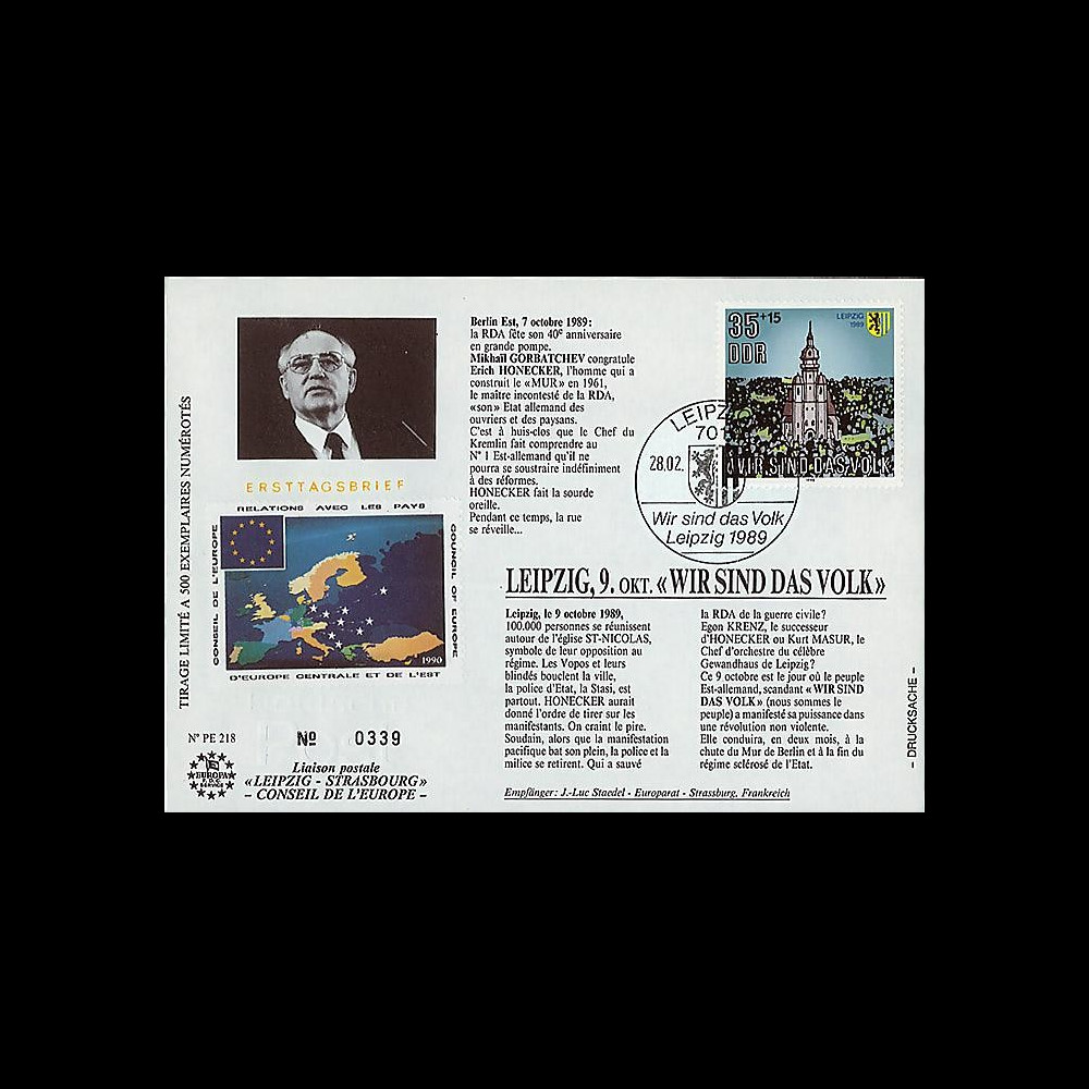 PE218 : 1990 - FDC Est-allde 'Gorbatchev - Leipzig 1989 PE218 : 1990 - FDC Est-allde 'Gorbatchev - Leipzig 1989
