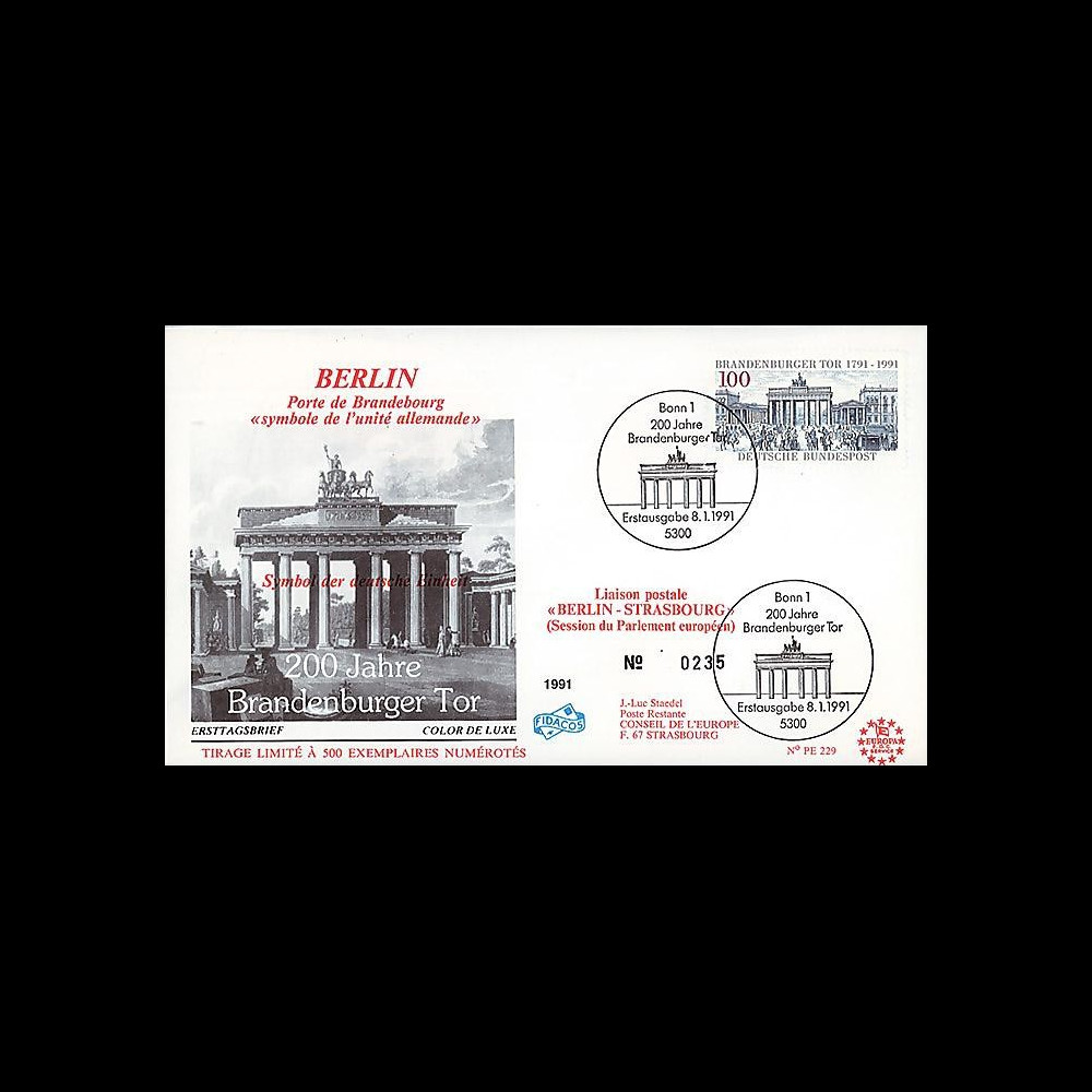 PE229 : 1991 - FDC PJ 'Porte de Brandebourg PE229 : 1991 - FDC PJ 'Porte de Brandebourg