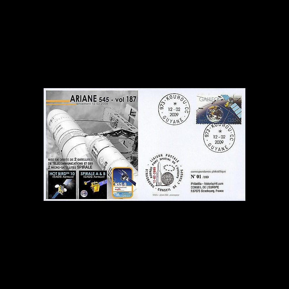 V187L-T1 : 2009 - FDC Kourou Vol 187 Ariane 545 - Hotbird 10