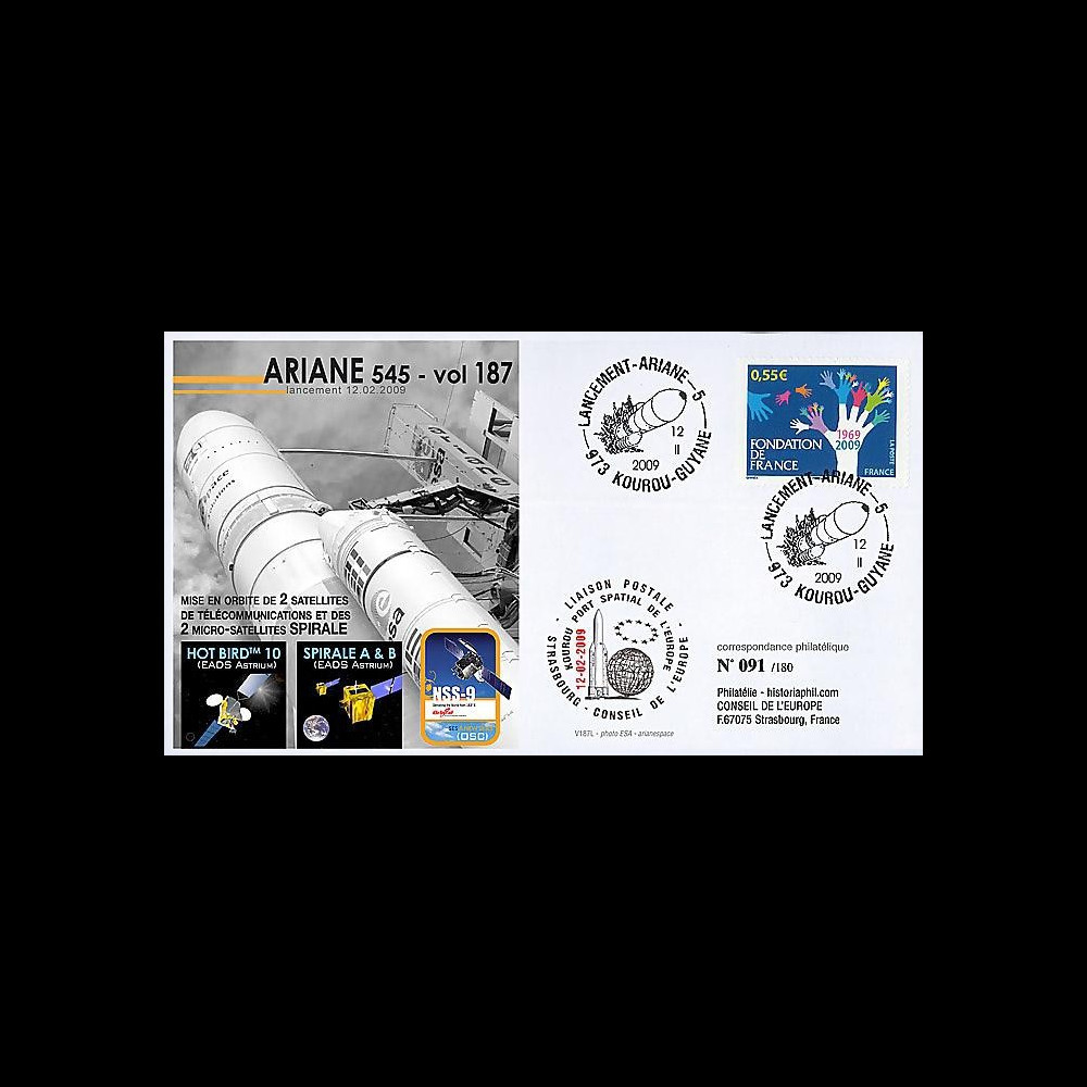 V187L-T2 : 2009 - FDC Kourou Vol 187 Ariane 545 - Hotbird 10