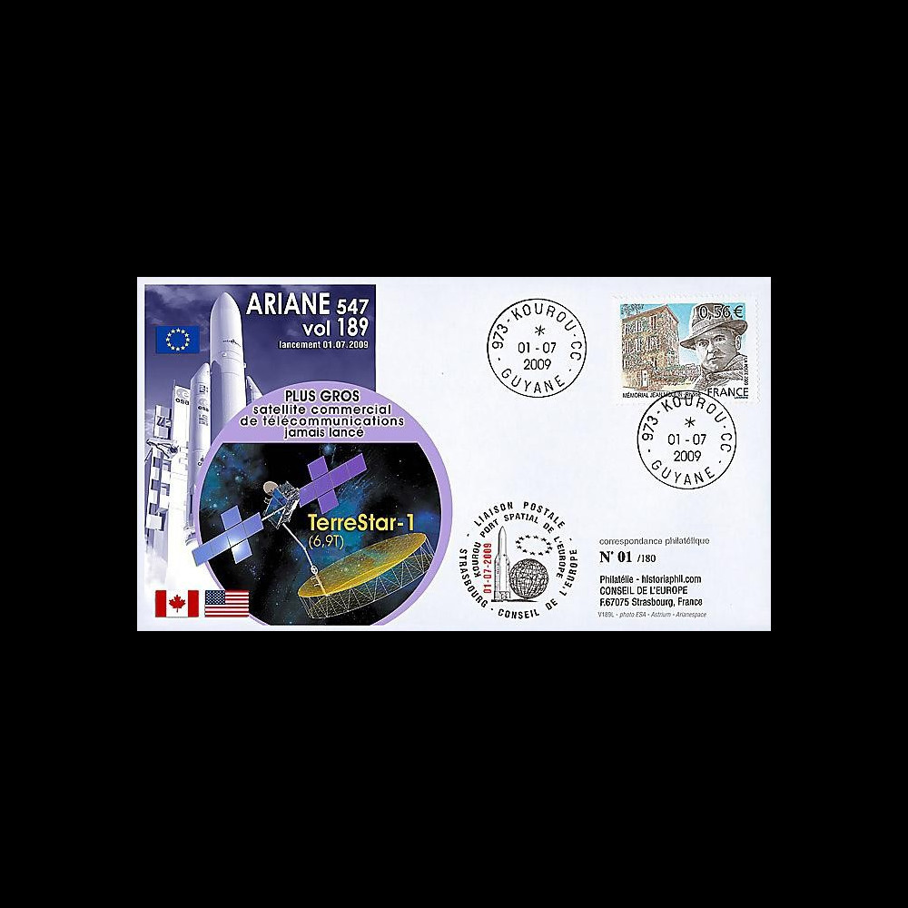 V189L-T1 : 2009 - FDC Kourou Vol 189 Ariane 547 - satcom TerreStar-1