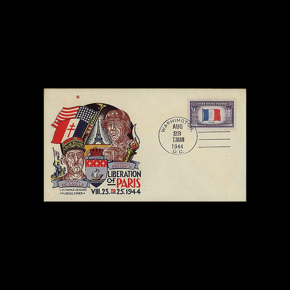 W2-US44PA-T2 : 1944 - Enveloppe patriotique USA 'Patton & de Gaulle'