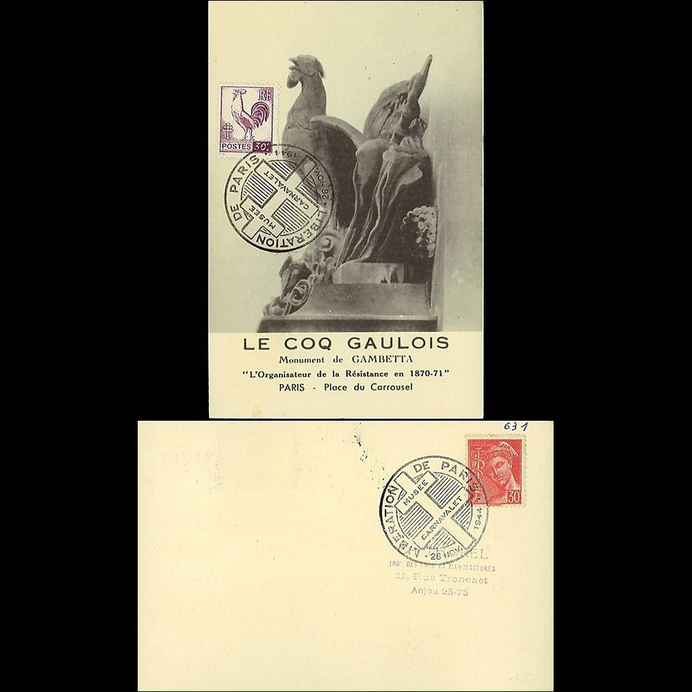 W2-FR631-B1 : 1944 - CM 'Coq Gaulois' TP YT 631