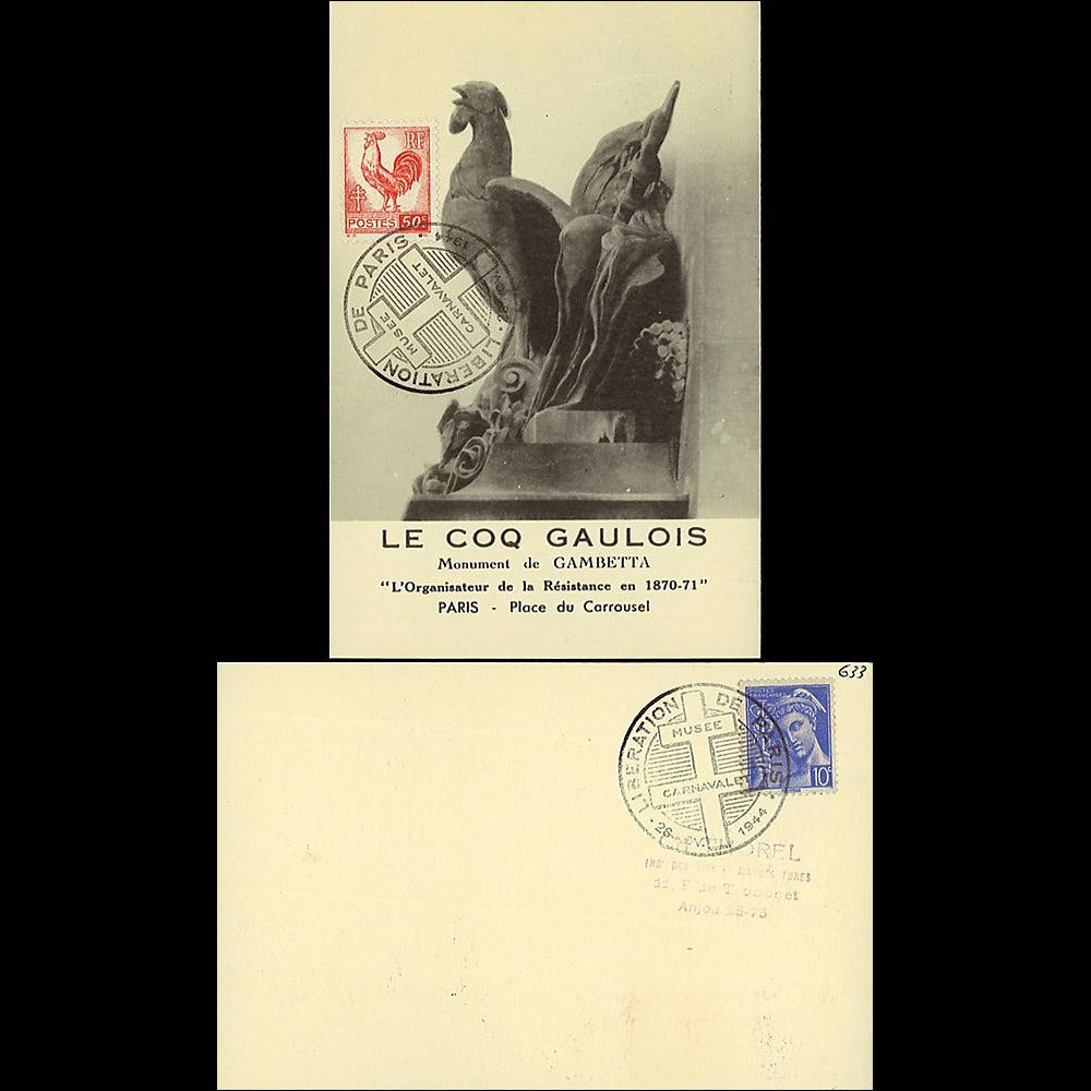 W2-FR633-D1 : 1944 - CM 'Coq Gaulois' TP YT 633