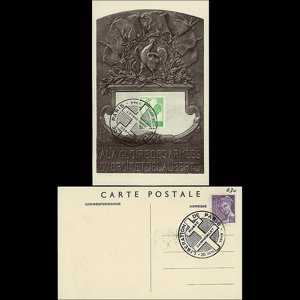 W2-FR630-F1 : 1944 - CM 'Coq - A la Gloire des Armées' TP YT 631