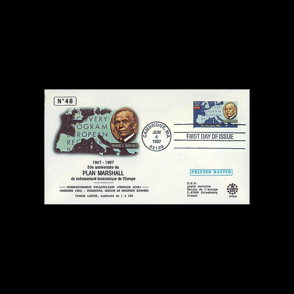 PE343 : 1997 - FDC USA '50e anniversaire du Plan Marshall' PE343 : 1997 - FDC USA '50e anniversaire du Plan Marshall'