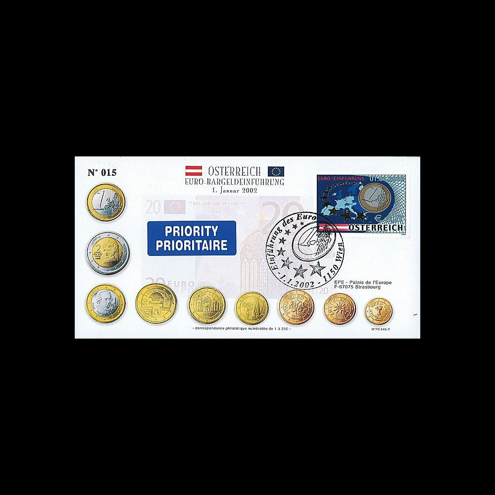 PE445-7 : 2002 - FDC 1er Jour TP 'Introduction de l'Euro' - Autriche