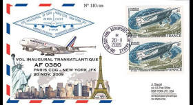 A380-87T2 : 2009 - Pli voyagé à bord 'Vol inaugural A380 Air France Paris-NY'