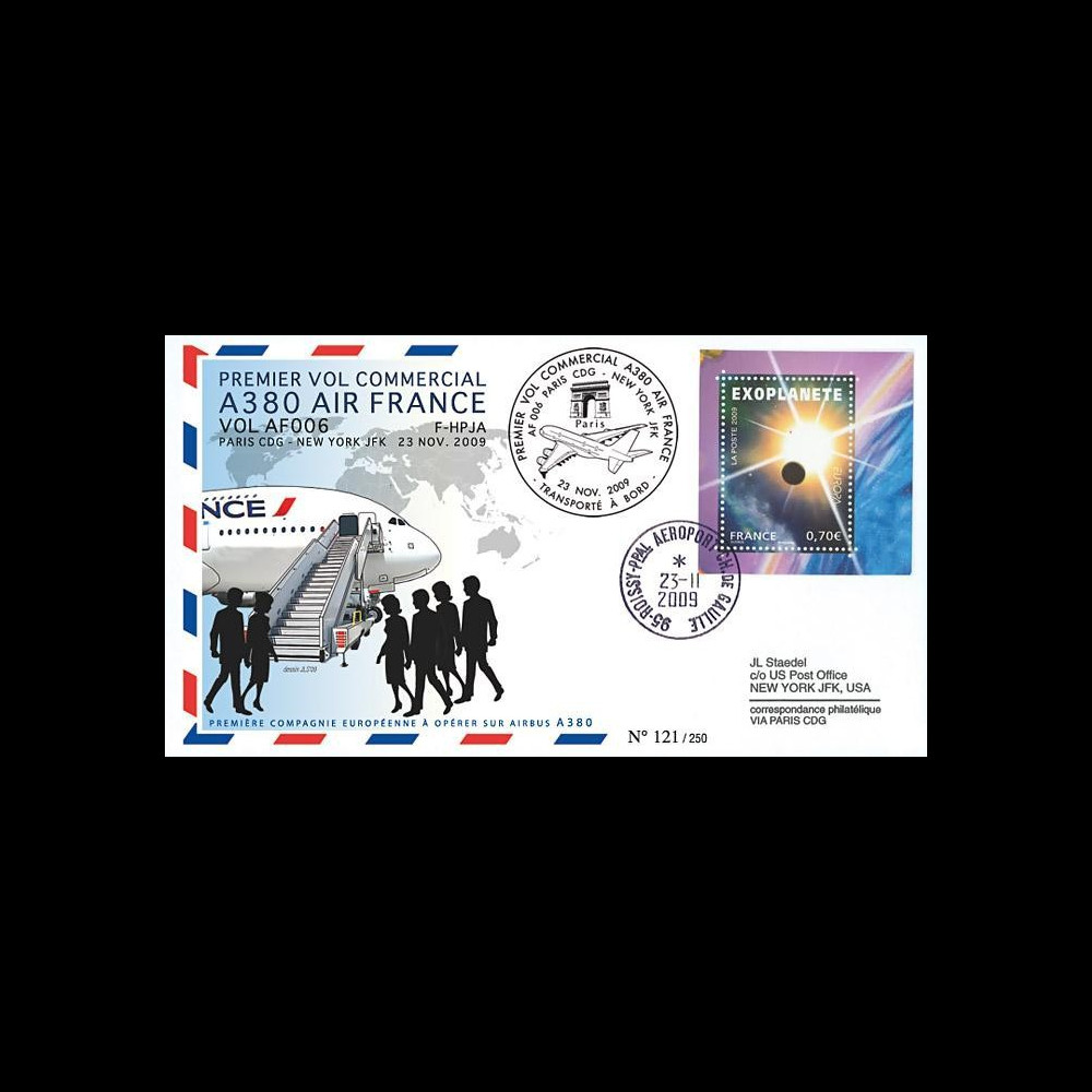 A380-89T2 : 2009 - Pli '1er vol commercial Paris-NY du 1er A380 Air France'
