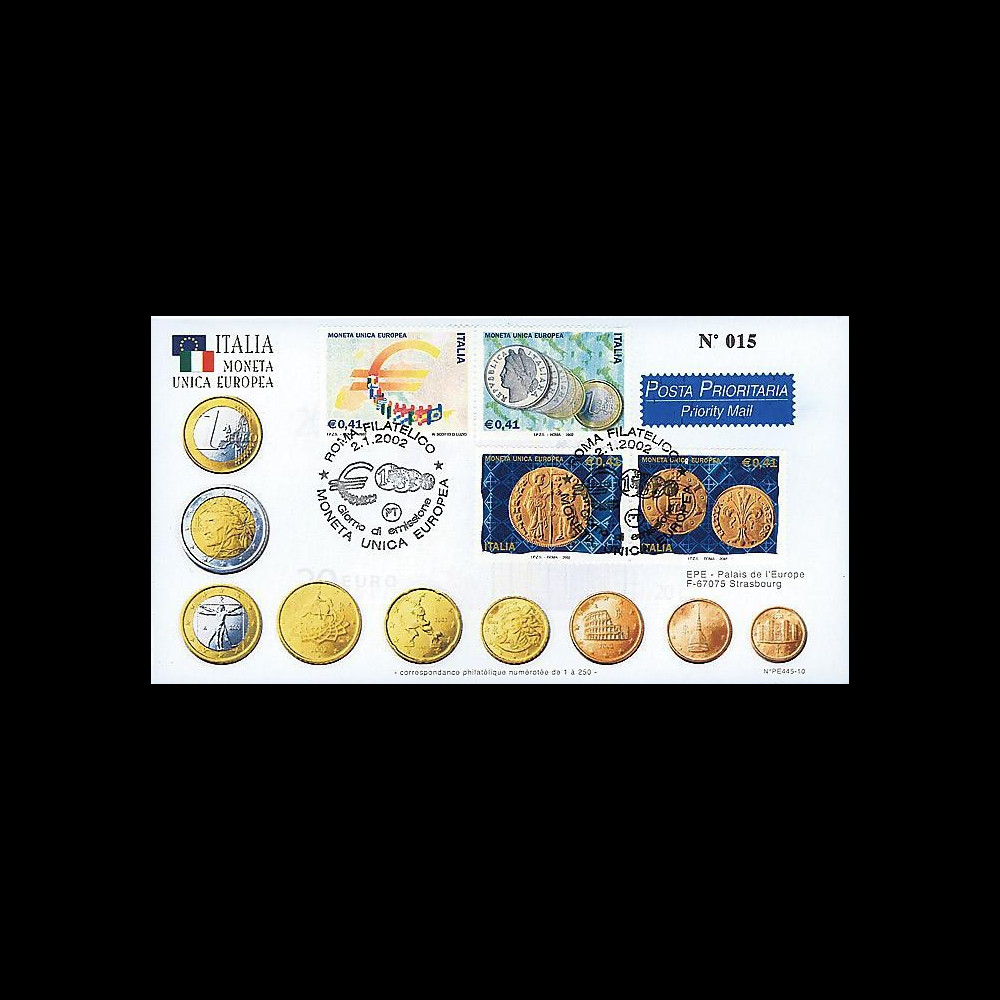 PE445-10 : 2002 - FDC 1er Jour TP 'Introduction de l'Euro' - Italie