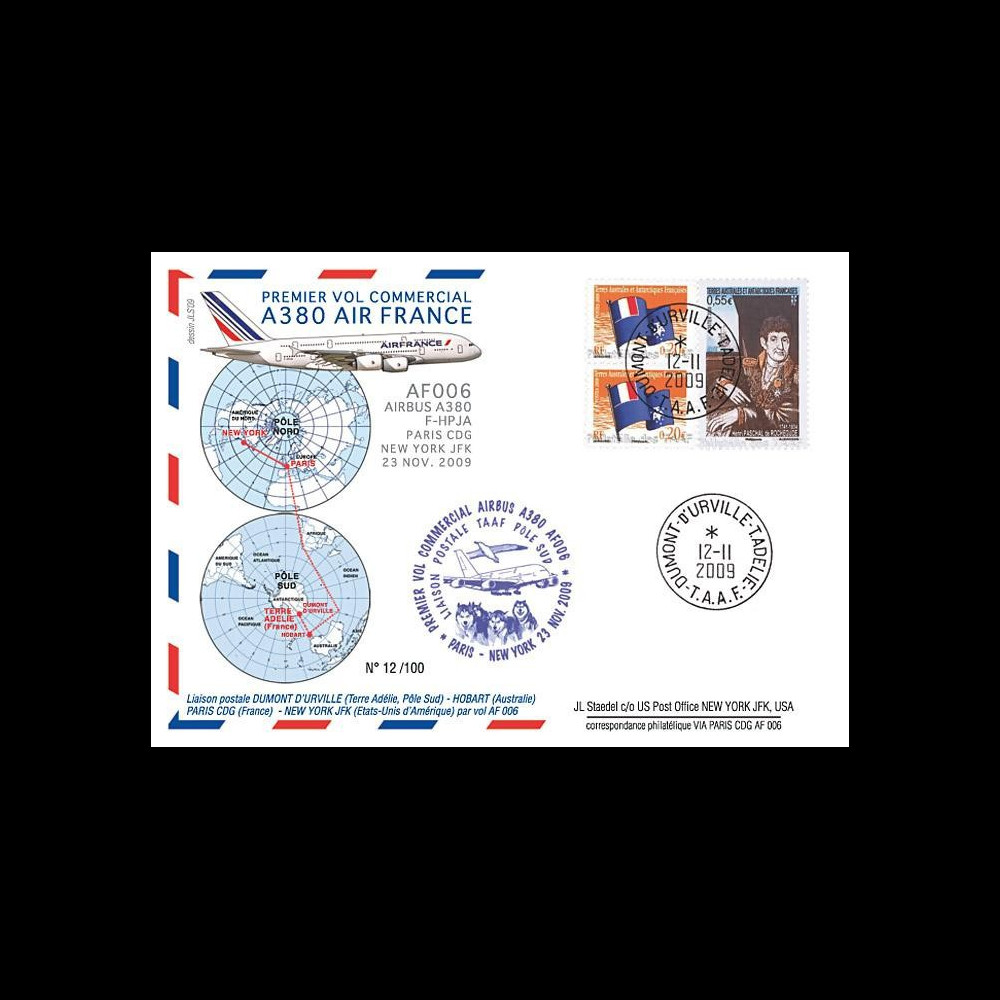 A380-90T4 : 2009 - Pli TAAF '1er vol commercial Paris-NY A380 Air France'