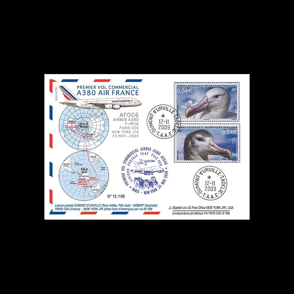 A380-90T5 : 2009 - Pli TAAF '1er vol commercial Paris-NY A380 Air France'