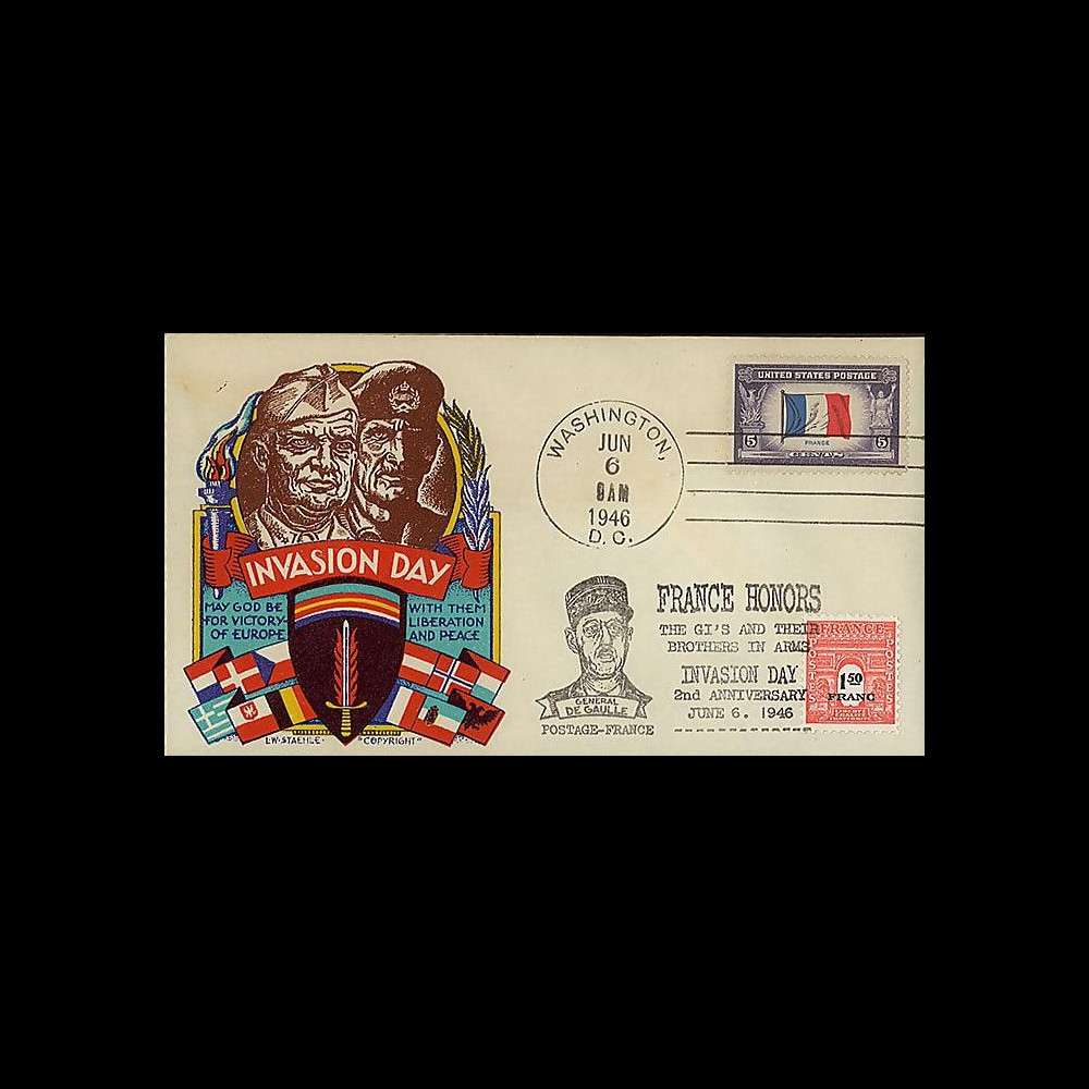 DEB 46-1 T1 : 1946 - FDC patriotique USA '2e anniversaire du D-Day'