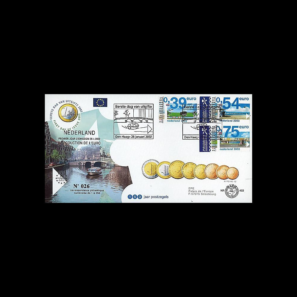PE445-12 : 2002 - FDC 1er Jour TP 'Introduction de l'Euro' - Pays-Bas
