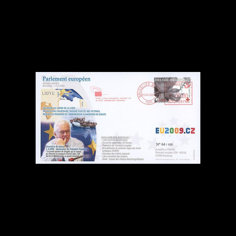 BR102 : 2009 - FDC Bruxelles 'Naufrage au large de la Lybie'