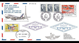 A380-87T5 : 2009 - Pli voyagé double-vol 'Vol inaugural A380 AF Paris-NY-Paris'