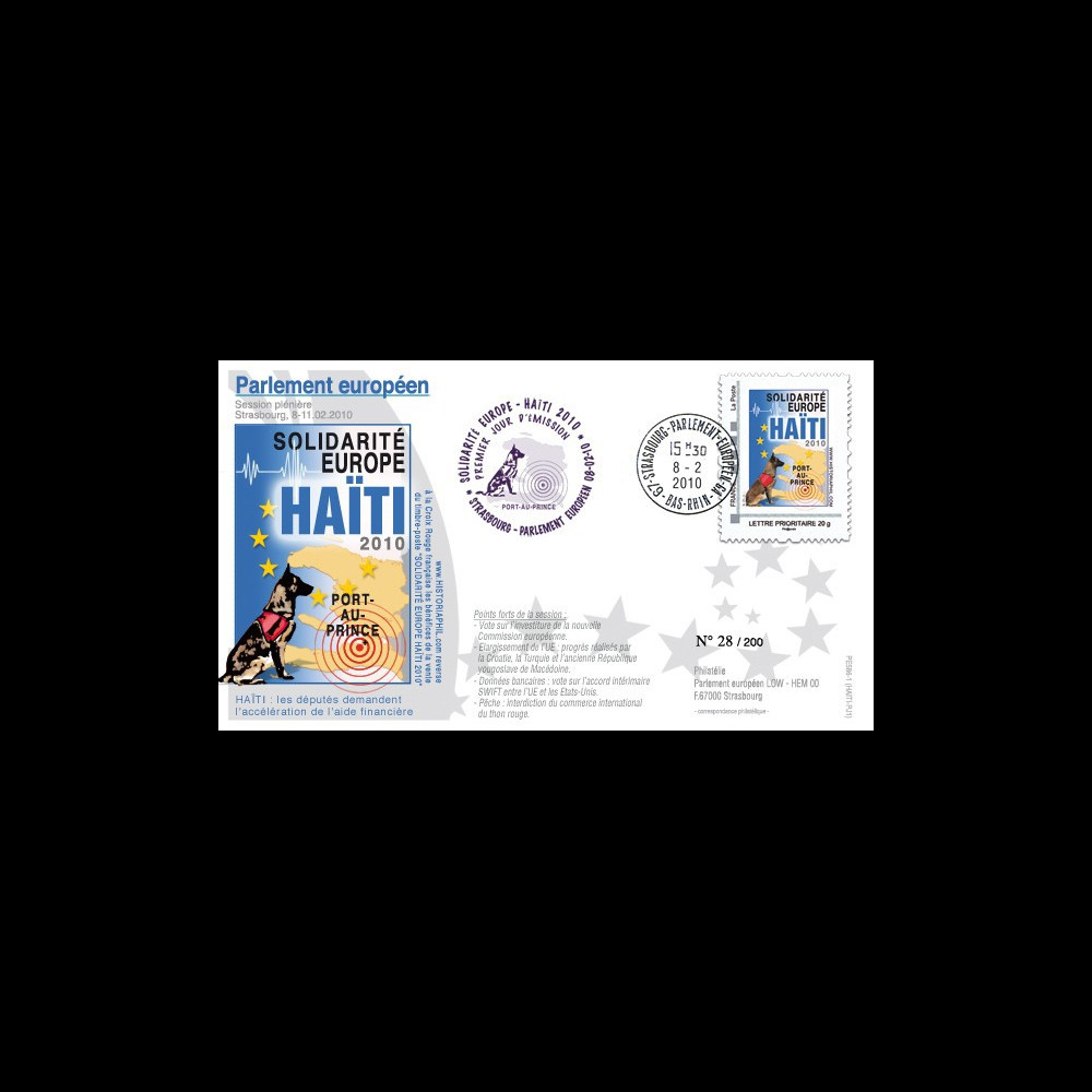 PE586-PJ1 : 2010 - FDC Session PE '1er Jour TPP Solidarité HAITI' - Prio 20g