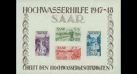 SAR48BF1 : 1948 - Bloc-feuillet N°1 Sarre "Aide aux sinistrés des inondations 1947-48