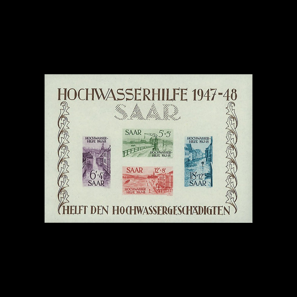 SAR48BF1 : 1948 - Bloc-feuillet N°1 Sarre "Aide aux sinistrés des inondations 1947-48