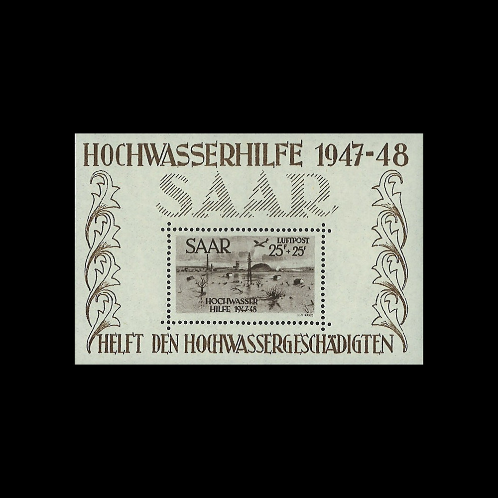 SAR48BF2 : 1948 - Bloc-feuillet N°2 Sarre "Aide aux sinistrés des inondations 1947-48"