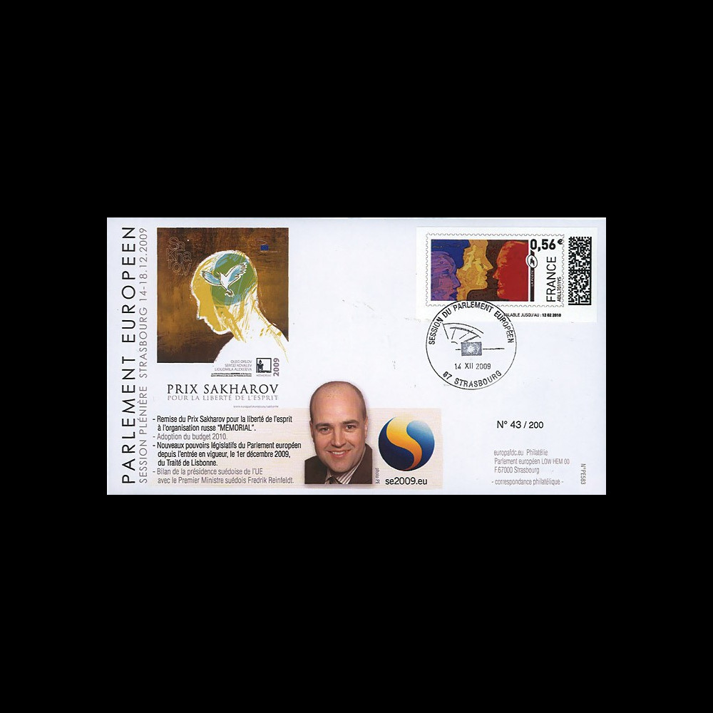 PE583 : 2009 - FDC Session PE 'Remise du prix Sakharov pour la liberté d'esprit'
