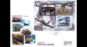 A380-94 : 2008 - FDC Union des Comores 1er Jour du bloc "Airbus A380 et Concorde F-BTSD"