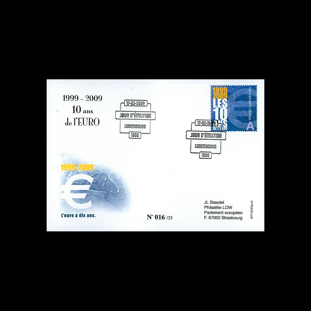 PE570-LUX : 2009 - FDC Luxembourg '1er Jour TP 10 ans de l'Euro'