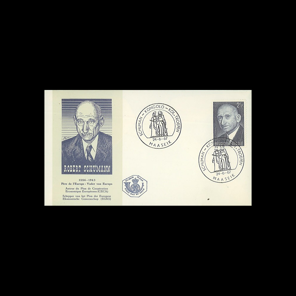 BEL10 : 1967 - FDC Belgique 1er Jour TP Robert Schuman BEL10 : 1967 - FDC Belgique 1er Jour TP Robert Schuman